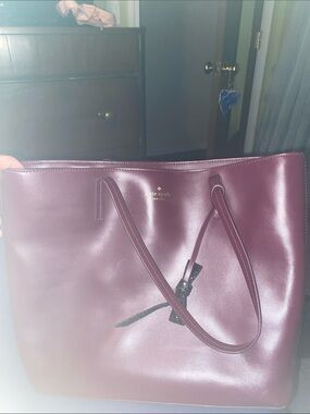 kate spade Burgundy Leather Tote with Bow Charm
